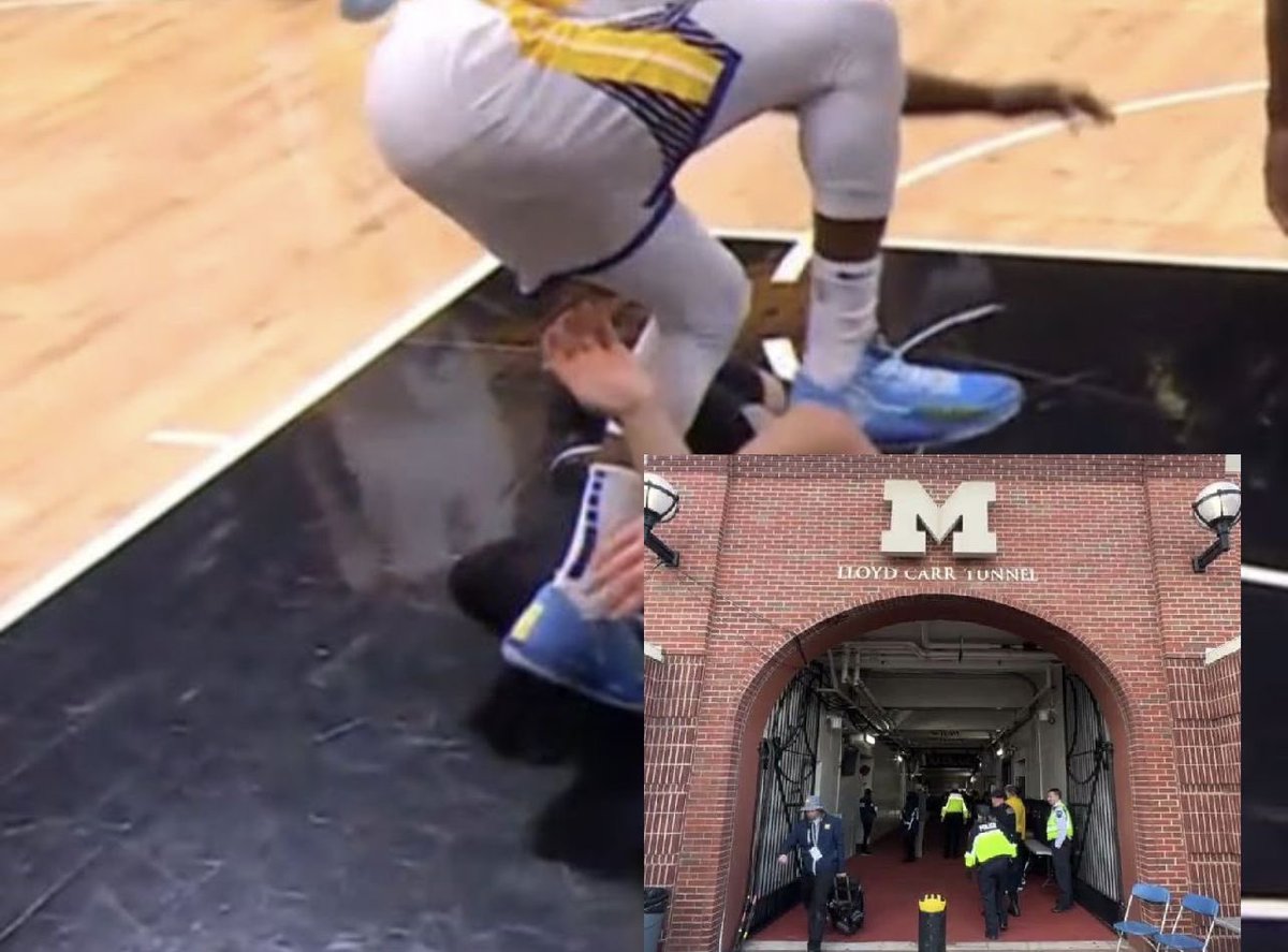 RedditCFB's tweet photo. We have discovered an alternate angle that shows Sabonis disguising himself as the Lloyd Carr Tunnel, a known trigger for Michigan State athletes. https://t.co/Rrjwnq4EdU