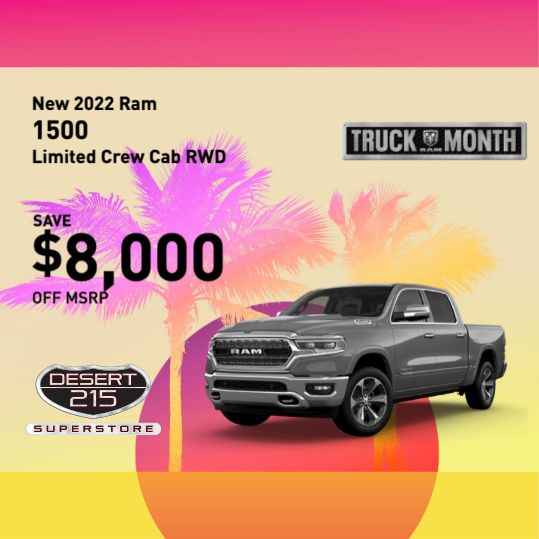 There's still time to save! Check out this month's new vehicle specials via the link below!

bit.ly/3H28fao

#ramtrucks #ramtruckmonth #newcar #desert215