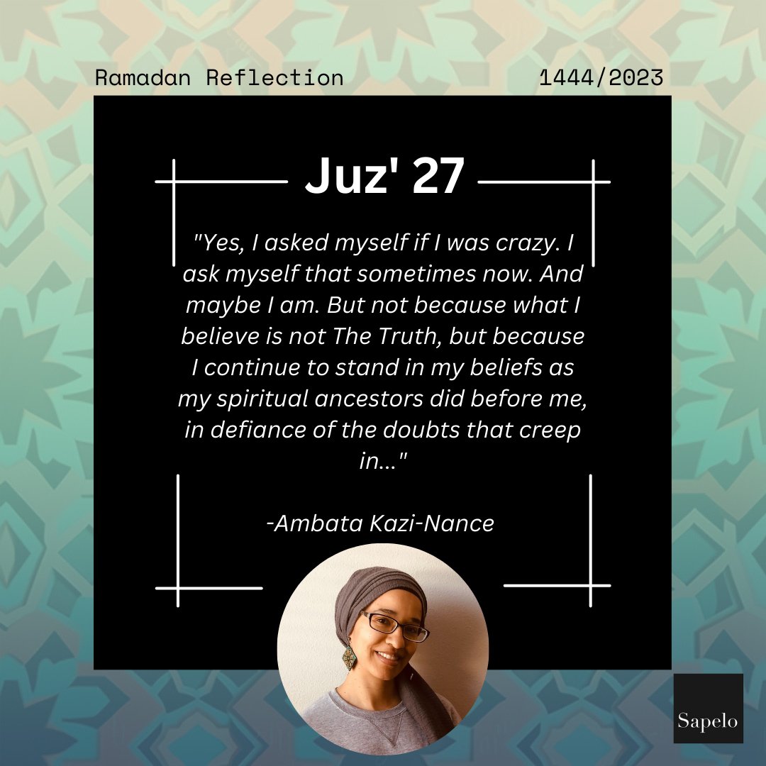 SapeloSquare's tweet photo. Sapelo Square's very own pens a reflection on Juz' 27.
**To read Ambata's reflection, please visit: https://t.co/Qvu8BvhpZi
Visit https://t.co/QsqRcfKfYO to give today.
#Ramadan2023 #Islam #Muslim #BeingBlackAndMuslim #RamadanReflections #SapeloSquare https://t.co/MgwoM3Yodc