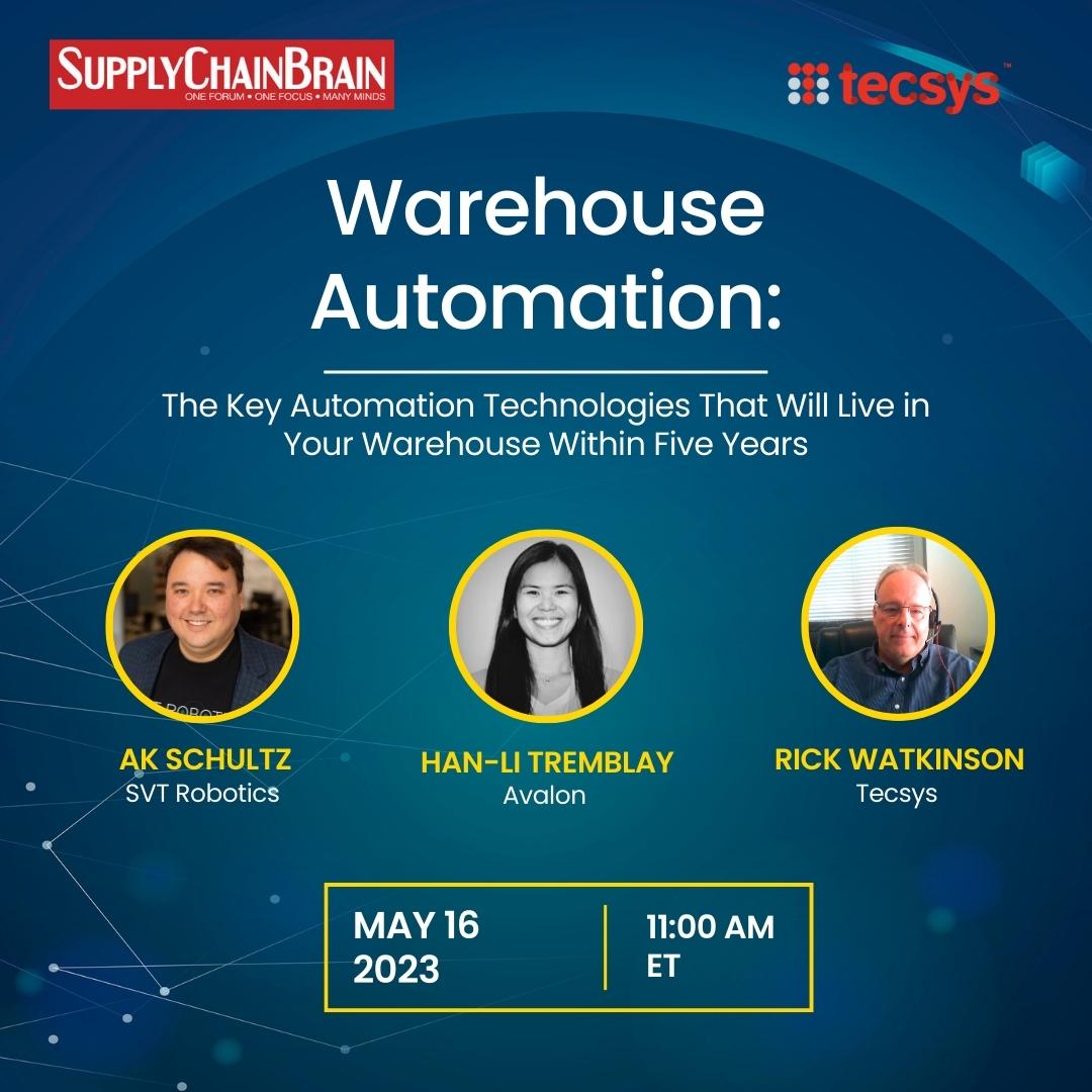 SCBrain's tweet photo. In our webinar on May 16, we will discuss options to help supply chain professionals make informed decisions about which automation technologies to invest in for the future. #digitalnetwork #digitaltradenetwork #digitalsupplychain #tecsys #supplychainbrain https://t.co/PSGvR5fu16 https://t.co/higWVSIUOI