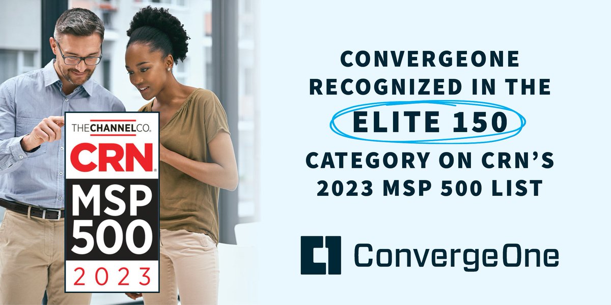 OneC1Company's tweet photo. ConvergeOne has continually been recognized on @CRN’s MSP 500 list because of our customer-centric values. This year, we were included in the Elite 150 category. Learn more about this distinction: https://t.co/hglD8rqJmp https://t.co/uiVPHz3DPl