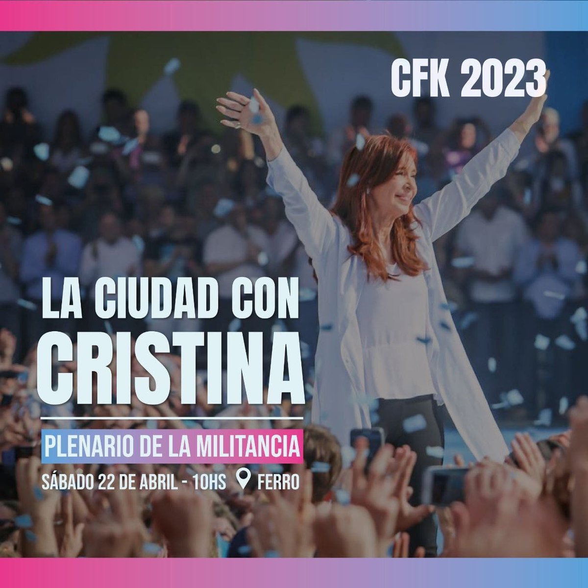 Peronismo_PM's tweet photo. Plenario de la Militancia #LaCiudadConCristina ❤️

🗓️ Sábado 22 de abril 
⏰ 10 hs
📍Ferro https://t.co/Mz7R5fYE6G