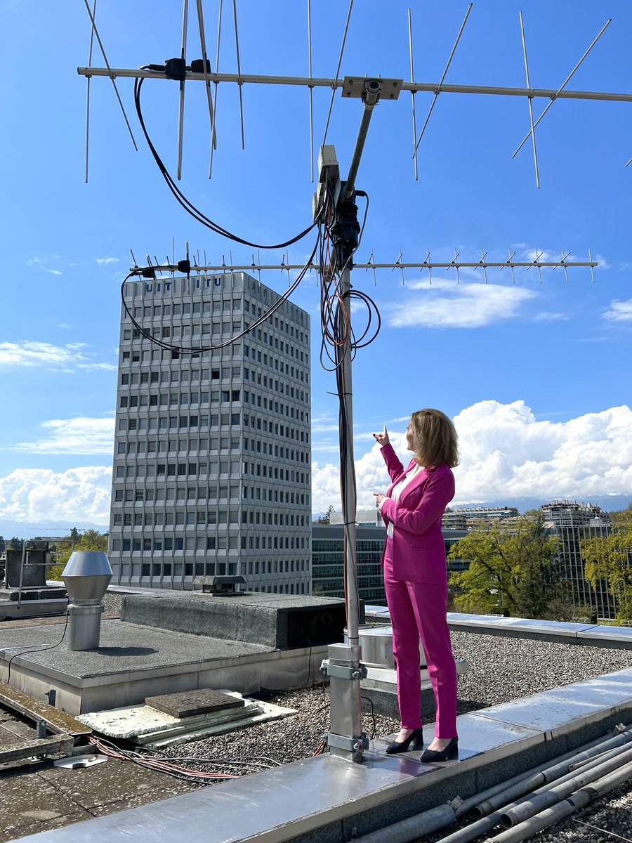 ITUSecGen's tweet image. Up on the @ITU roof to check on our amateur station antennas. 
What a way to mark #WorldAmateurRadioDay! So proud to be a licensed operator and part of the dedicated #AmateurRadio community