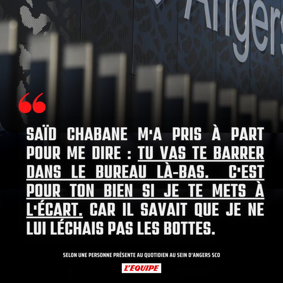 IncroyableSCO's tweet photo. 💬 - «Saïd Chabane m’a dit : tu vas te barrer dans le bureau là-bas, c’est pour ton bien si je te mets à l’écart»

Le témoignage d’une personne au sein d’Angers SCO suite à la mise en examen pour agressions sexuelles de #Chabane en février 2020.

▶️ https://t.co/ZPLDGjUmuV https://t.co/BREM7Qm0cu