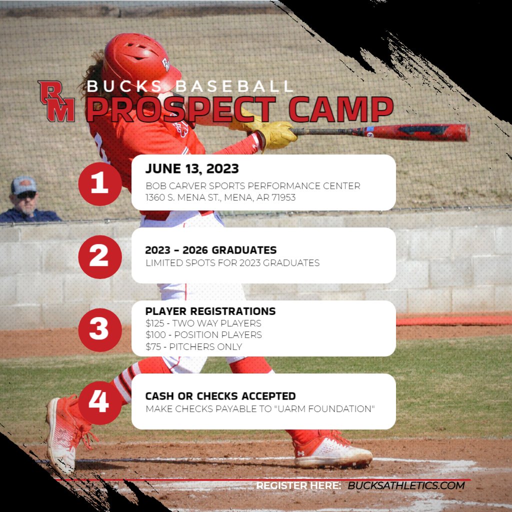 UARMBucks's tweet photo. @UARMBaseball will be hosting a Prospect Camp on June 13th for 2023-2026 Graduates!! Click here for more information >>> https://t.co/NlZyhxGAUk. #DefendTheMountain https://t.co/aUuhIu1DiI