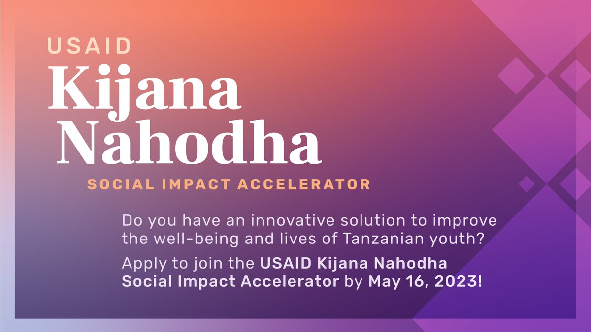 🎉T-MARC, Tanzania Youth Coalition, YLabs, and CARE are excited to launch the USAID Kijana Nahodha Social Impact Accelerator!

📝We’re looking for ideas focused on investing in impact for youth’s social, economic or health wellbeing.

Learn more + apply:🔗buff.ly/40hwM1J