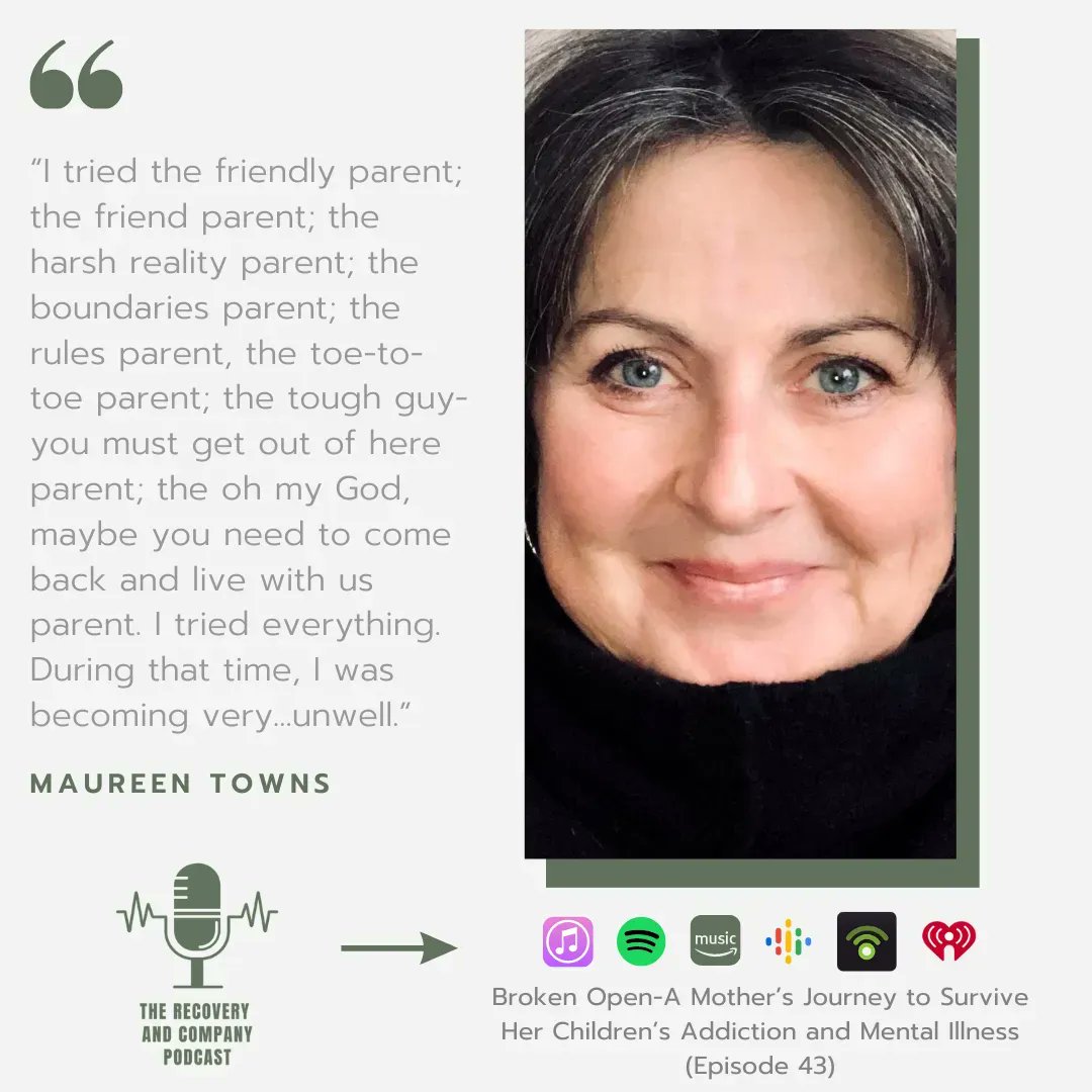 addiction_info's tweet photo. In an upcoming episode, Maureen Towns shares her journey of recovery. "Broken Open-A Mother’s Journey to Survive Her Children’s Addiction and Mental Illness" comes out this Sunday at 7pm!  Listen to other episodes here: https://t.co/BBWc2lTHhC https://t.co/xyHhurBqOR