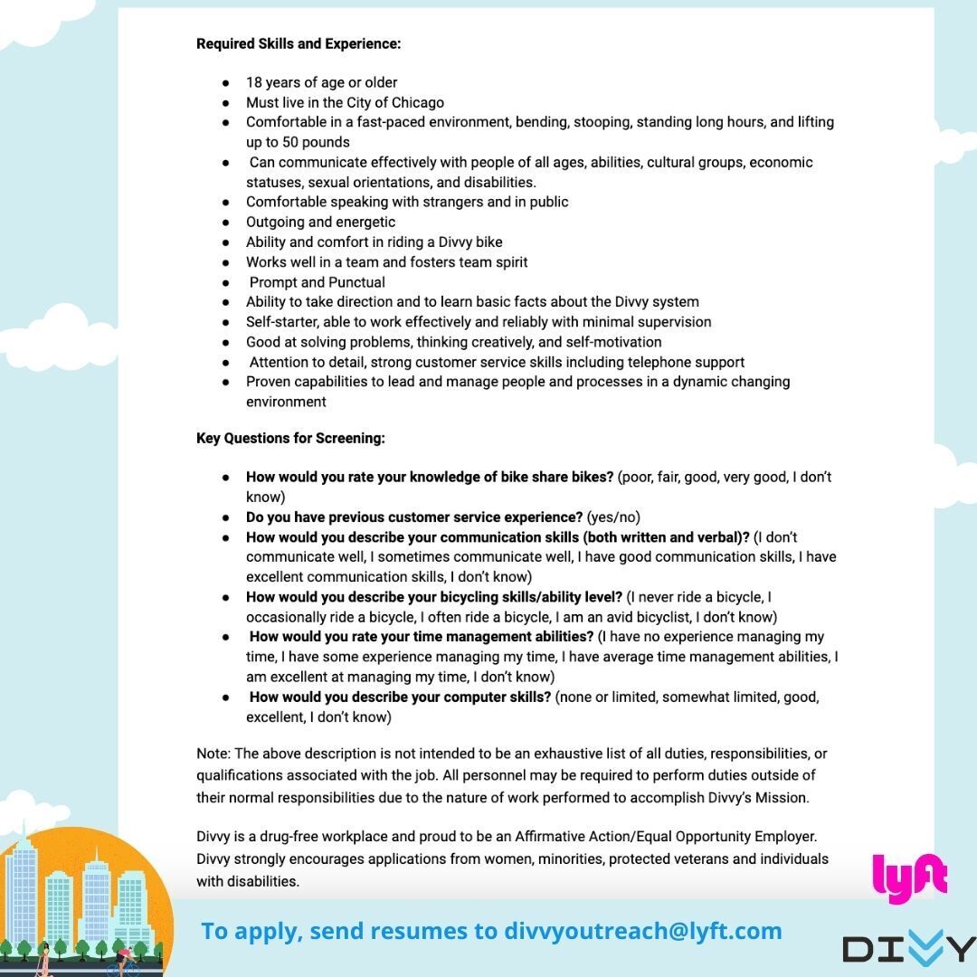 Are you passionate about cycling &amp; community outreach? <a href="/DivvyBikes/">Divvy</a> is looking for Outreach Leaders to help us connect with local neighborhoods &amp; promote sustainable transportation. Join our team &amp; make a positive impact on Chicago's streets! 🚲💙

#Chicago #DivvyBikes #BikeCHI