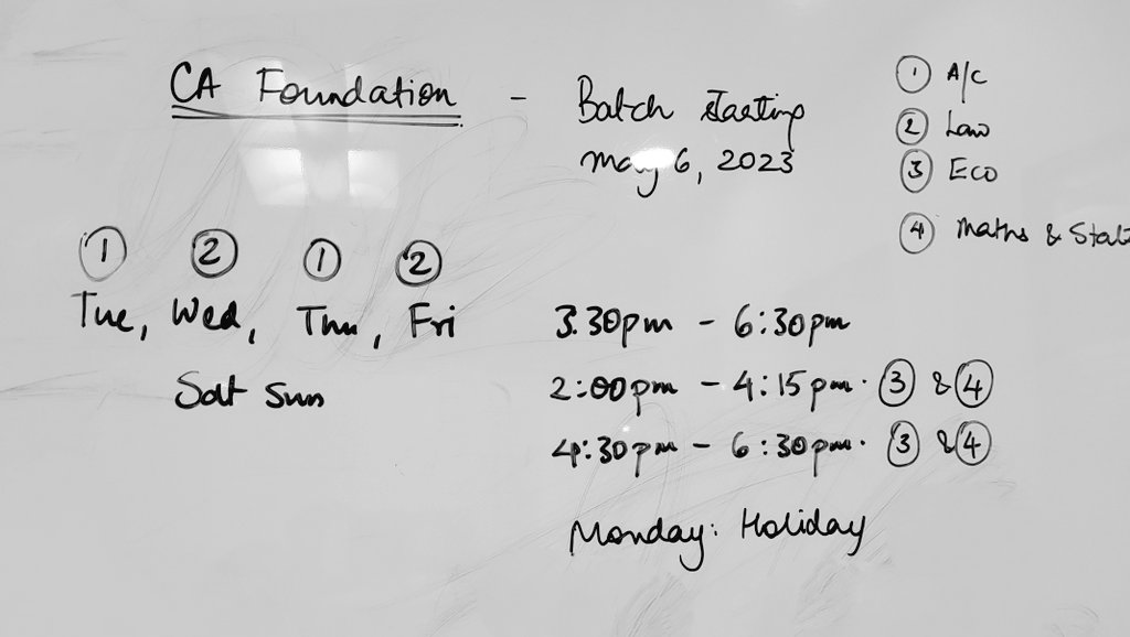 CAAditiBhardwaj's tweet image. CA foundation classes starting from May 6, 2023. Limited seats left. 

Six days a week. Monday holiday. Duration till Sep 30, 2023. Mock tests, evaluation and feedback are part of the curriculum.

#cafoundation #cacoaching #caexams #icai #commerce #course #career #superradacademy
