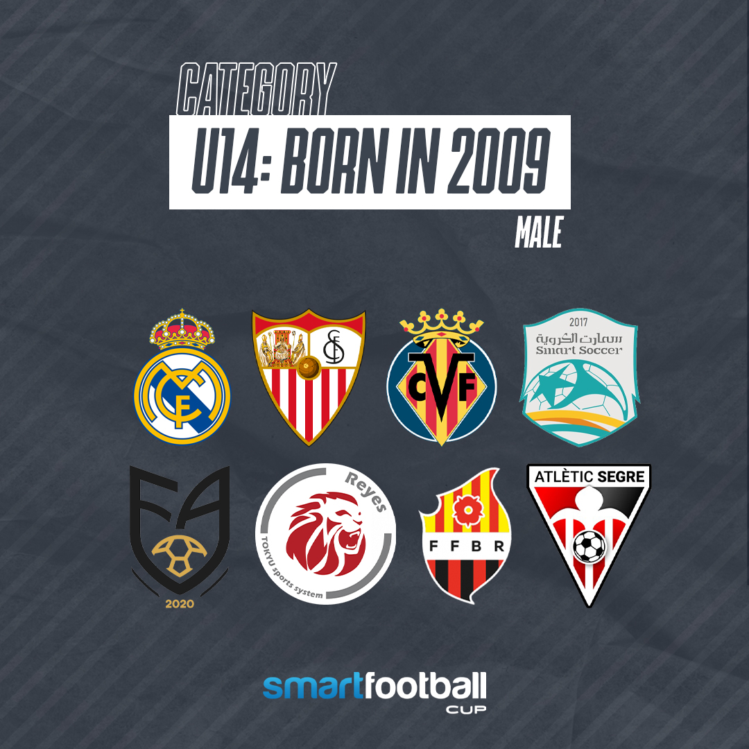 U14 MALE CATEGORY⚽📣
- Real Madrid CF 🇪🇸
- Sevilla FC🇪🇸
- Villarreal CF🇪🇸
- Sohar SC 🇴🇲
- Vilnius FA 🇱🇹
- Tokyu S Reyes FC 🇯🇵
- FPFB Reus 🇪🇸
- Atlètic Segre 🇪🇸