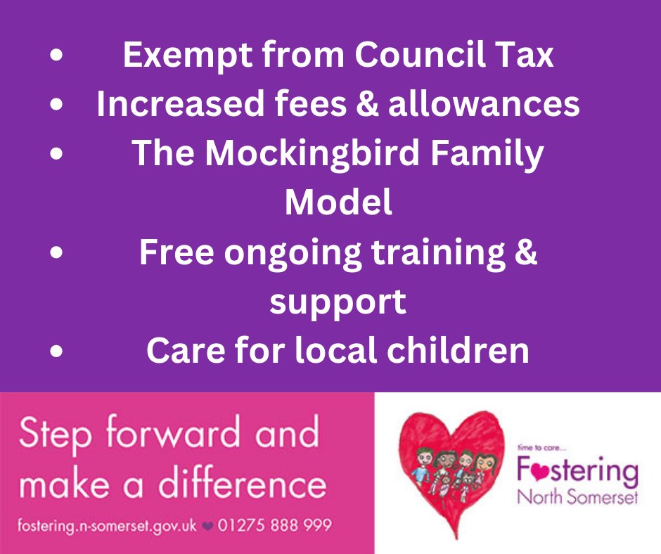 FosteringNS's tweet image. Confused about who to foster with?
Becoming a foster carer with us means you'll be with a not-for-profit service. You'll also benefit from the below and much, much more 😊
Get in touch for an informal discussion- Fostering@n-somerset.gov.uk