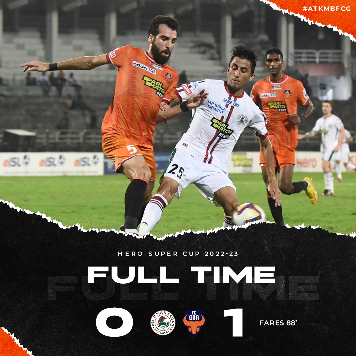 A late winner from Fares ensures we end our season with a win! 😍🧡

#ForcaGoa #UzzoOnceAgain #HeroSuperCup #ATKMBFCG