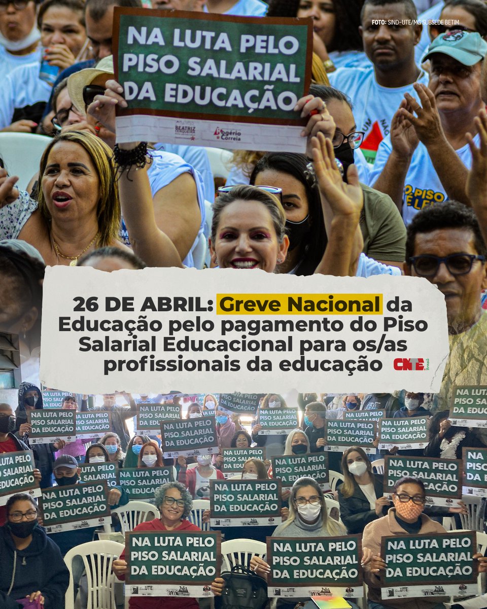 sindutebetim's tweet photo. 🚨 Anote na agenda: Dia 26 de abril é Greve Nacional da Educação pelo pagamento do Piso Salarial Educacional para os/as profissionais da educação.
#GreveNacional #MedioliPagueOPiso #ZemaPagueOPiso #OPisoÉLei #PisoDaEducação https://t.co/0Vms4zLFnl