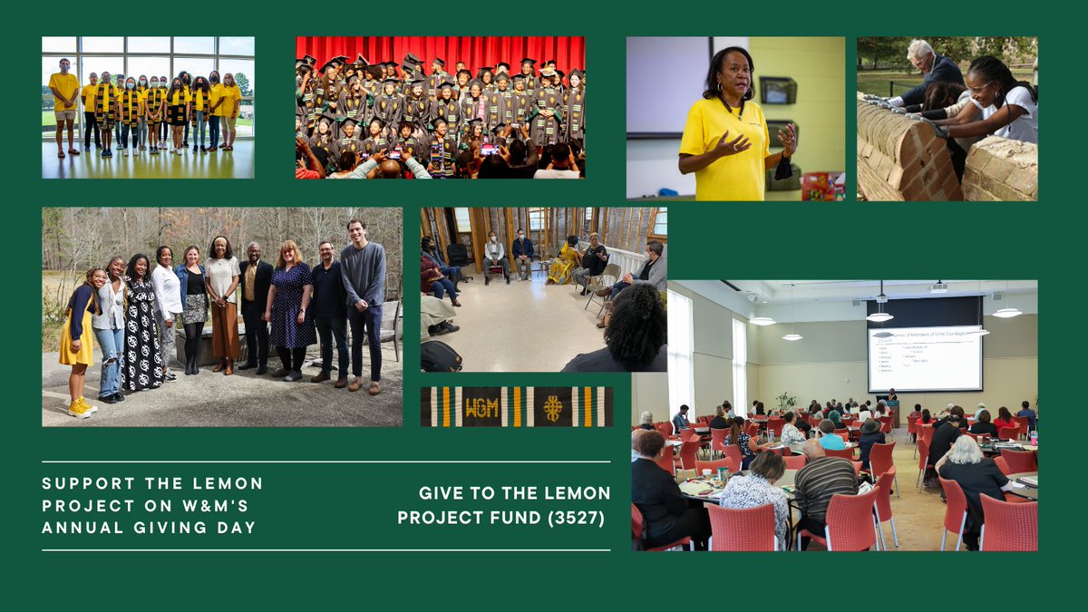 WM_LemonProject's tweet image. The Lemon Project is a reparative effort. We always welcome everyone to attend our events and to engage with us, and everything is without cost thanks to private donations. Support the Lemon Project on #OneTribeOneDay. go.wm.edu/czcLNk
#thelemonproject #williamandmary