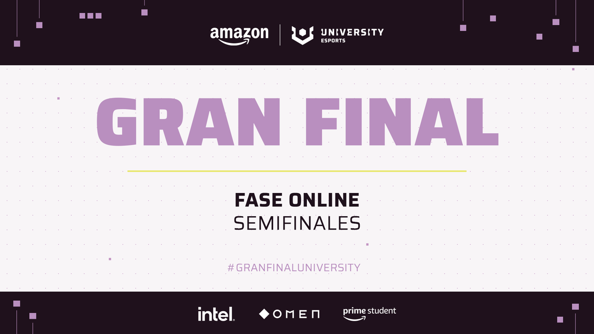 ¡Que no pare la #GranFinalUNIVERSITY! 🎉
Aún queda la última parte de la 𝙁𝘼𝙎𝙀 𝙊𝙉𝙇𝙄𝙉𝙀...

✨ SEMIFINALES✨ 

Todas las partidas serán retransmitidas y comentadas en nuestro canal de twitch oficial
➡️ universityesportsTV