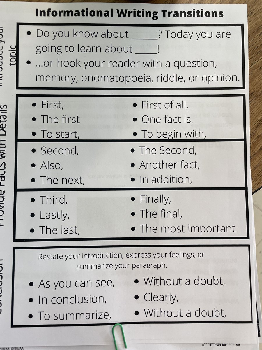 JillianMWISE's tweet photo. In 2nd grade, the students work on building the basic foundation that we use in our writing everyday. Attached is a worksheet they received while writing their sea animal research papers to help aid with paragraph transitions! #YHSWISE2023 #WISE #Education @YHSMrsMero https://t.co/Q3E2jKpTvy