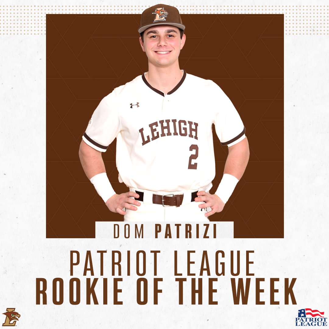 LehighSports's tweet image. Seven hits and seven runs scored in a 4-0 week for @LehighBaseball.

First-year Dom Patrizi is the Patriot League Rookie of the Week!

lehighsports.com/news/2023/4/18…