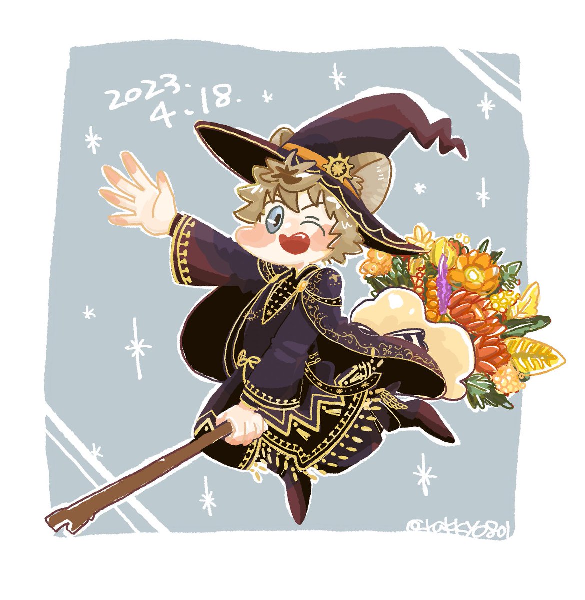 hat broom witch hat 1boy male focus animal ears solo  illustration images
