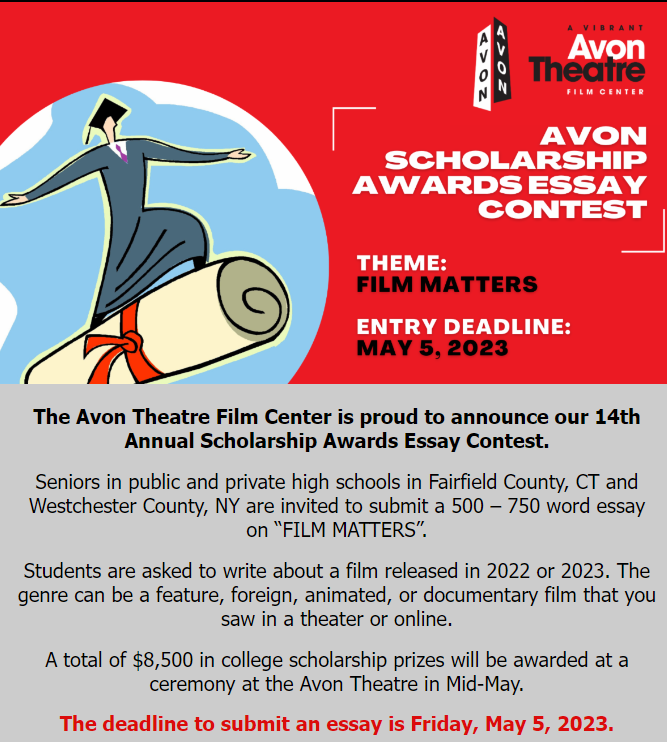 Calling all #GHSseniors who love films and love to write. The deadline for the annual @AvonTheatre Scholarship Awards Essay Contest is Friday, May 5. For more information -> avontheatre.org/education/ 📽️🎞️✍️