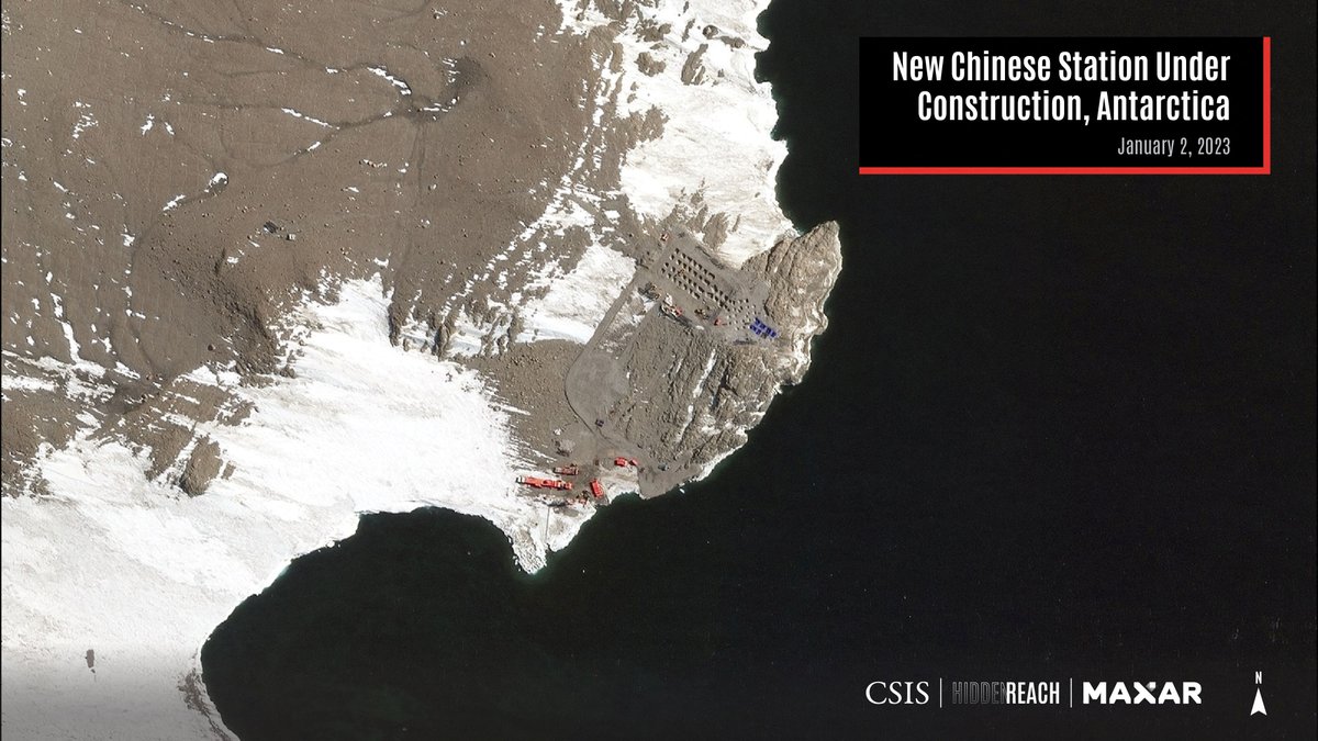 PiQMarkets's tweet photo. 🇨🇳 CHINA RAMPS UP CONSTRUCTION ON NEW ANTARCTIC STATION – REPORT

China is increasing its Antarctic footprint according to new satellite imagery collected by a Washington-based think tank that shows construction has resumed for the first time since 2018 on the country's fifth station in the southern polar region.

CSIS used satellite images taken in January to identify new support facilities, temporary buildings, a helicopter pad, and foundations for a larger main building at the 5,000 square meter (53,820 square feet) station. 

It estimated that construction could be done by 2024.

Read More: https://t.co/3mTh1GKwYh