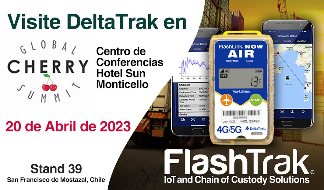 DeltaTrakinc's tweet image. Visite DeltaTrak en Stand 39 en el Global Cherry Summit 2023 🍒 ow.ly/xGuG50NM2to #globalcherrysummit, #produce, #datalogger, #supplychain, #traceability