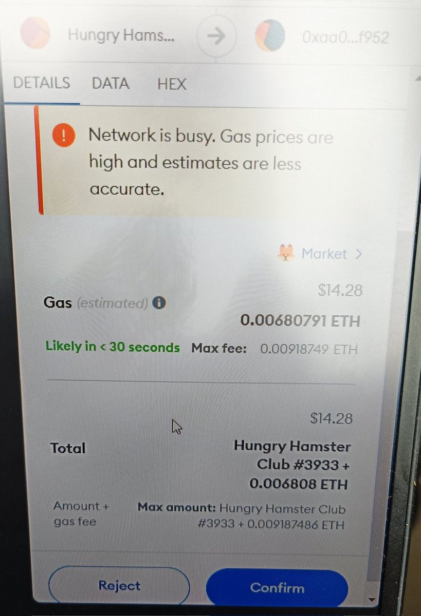 HungryHamsterC's tweet image. Tryna send #hungryhamster NFTs to our new fans but gas is crazy 😧