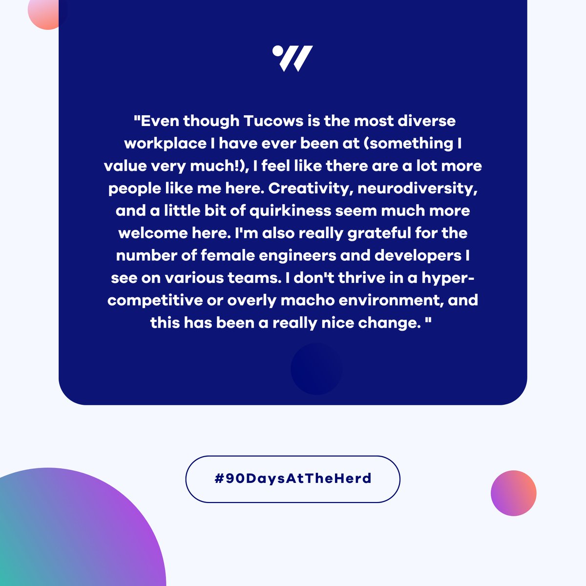 We're excited to hear how our newest herd members feel about their first #90DaysAtTheHerd! 
 
We believe diversity of thought, lived experiences, and backgrounds are the keys to building incredible teams that are #MakingThelnternetBetter.  

#EmployeeTestimonial #EmployeeReview