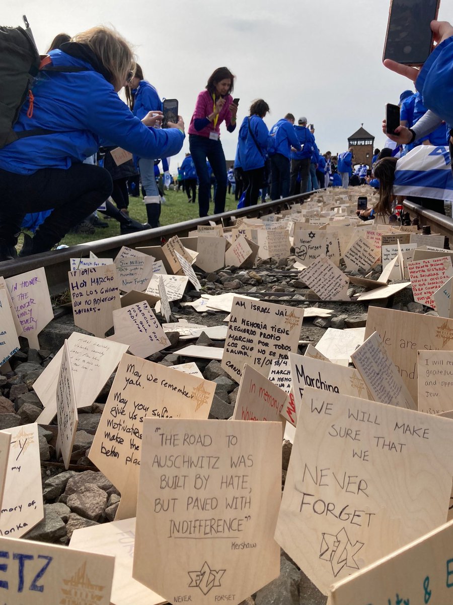 FZY's tweet photo. Today we joined 10,000 people on the March of the Living, from Auschwitz I to Birkenau, as part of the @MOTL_UK_ trip to Poland. On this Yom Hashoah, we once again pledge to make sure that we will never forget what happened to our people during the Holocaust. #YomHashoah https://t.co/xM761V0oFj
