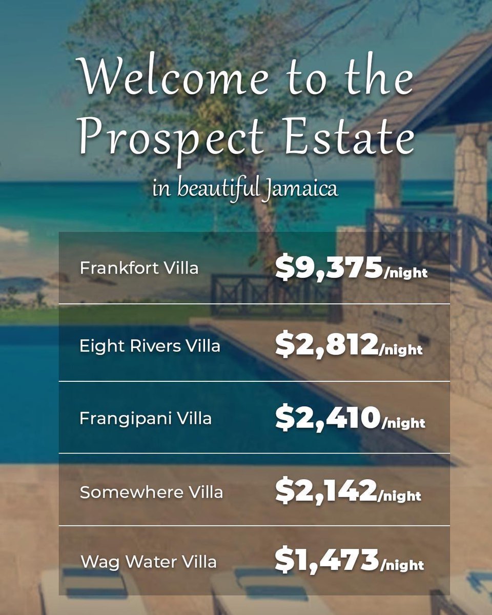 PierrePoilievre's tweet image. Want to live the high life like Justin Trudeau in one of these Jamaican villas?

Just find yourself some wealthy, powerful friends at the Trudeau Foundation like he did, instead of paying $9,300 CAD/night, or $65,000 CAD per week!

prospect-villas.com/rates/