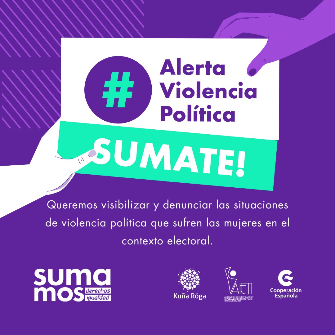 sumamosderechos's tweet photo. La violencia contra las mujeres en política es un asunto de DD.HH. porque viola los derechos a la igualdad, a la justicia, y a la no discriminación. A propósito de las elecciones del próximo 30 de abril te invitamos a sumarte a la campaña #AlertaViolenciaPolítica https://t.co/ZJ53UBOoDE