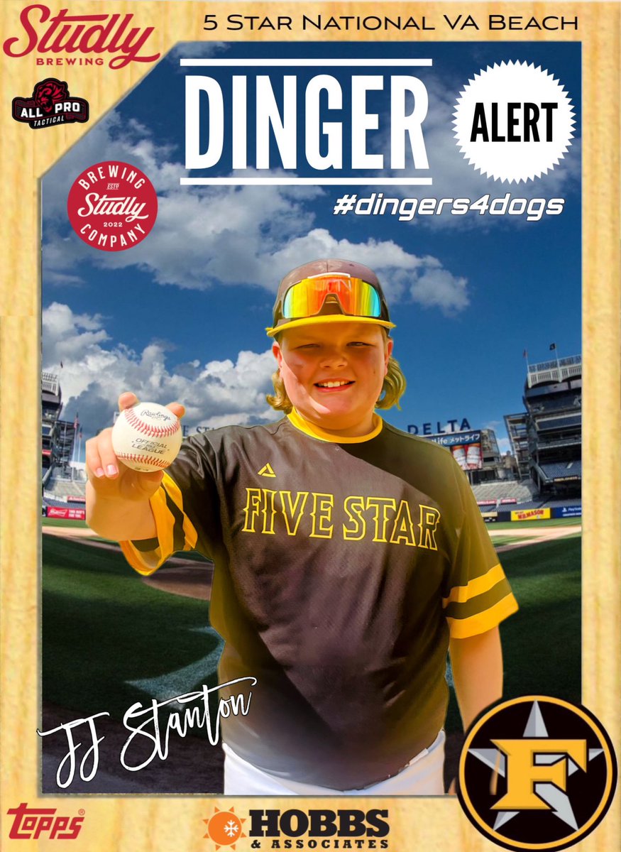 5starnationalva's tweet photo. 💣💥DINGER ALERT!!!💥💣 Congratulations to JJ Stanton of our 12u Boykin squad for dropping a bomb this weekend in DH action!!! Great job kid! Head over to Studly Brewing Company this week to redeem your free hotdog!!! https://t.co/EgOVAj9WZh