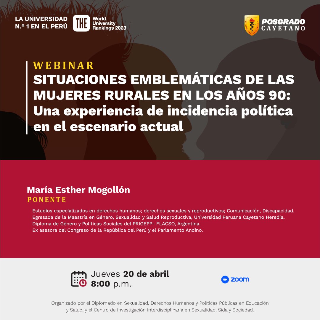 CIISSS_UPCH's tweet photo. Están todxs invitadxs al webinar "SITUACIONES EMBLEMÁTICAS DE LAS MUJERES EN LOS AÑOS 90: una experiencia de incidencia política en el escenario actual" El caso de las esterilizaciones forzadas 🗓️jueves 20 de abril ⏰8 pm Más información e inscripciones 👉https://t.co/MokYUkGH8o https://t.co/X4UeUI9c5p