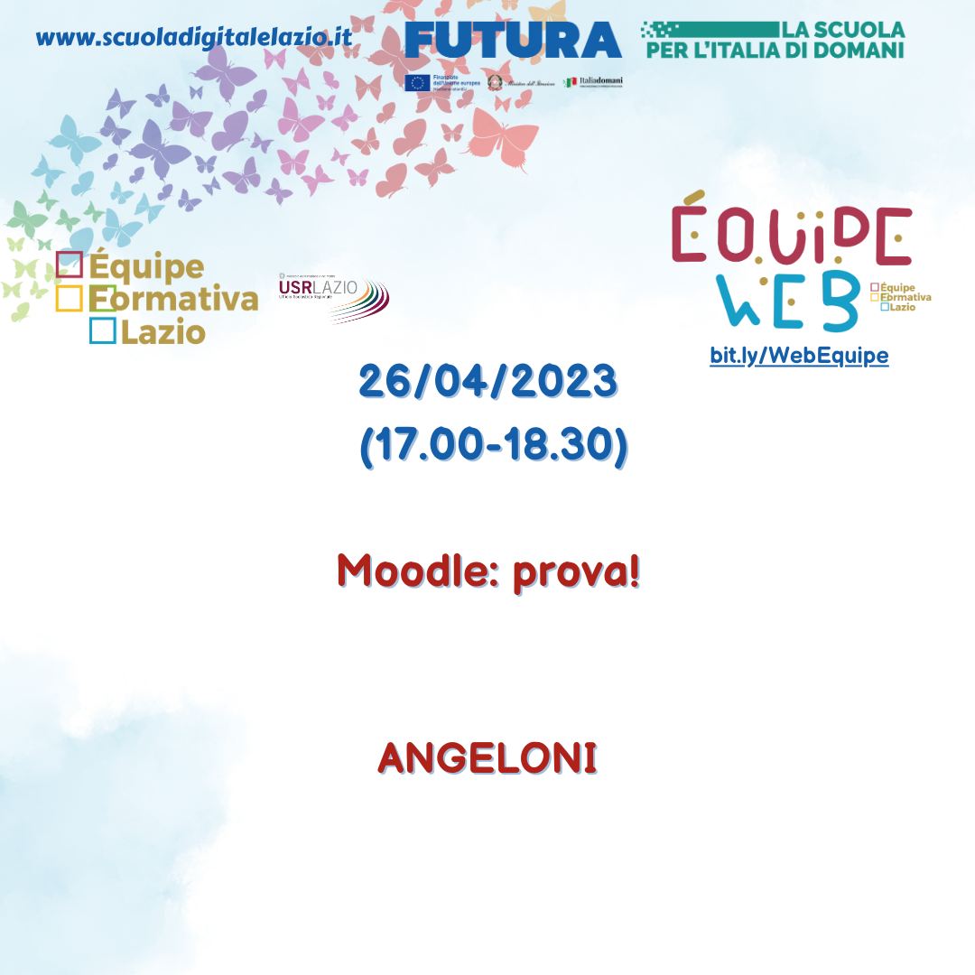 Nuovo appuntamento mercoledì 26 aprile dedicato alla piattaforma Moodle con il webinar "Moodle: prova!"
Per iscrizioni 📷 bit.ly/WebEquipe