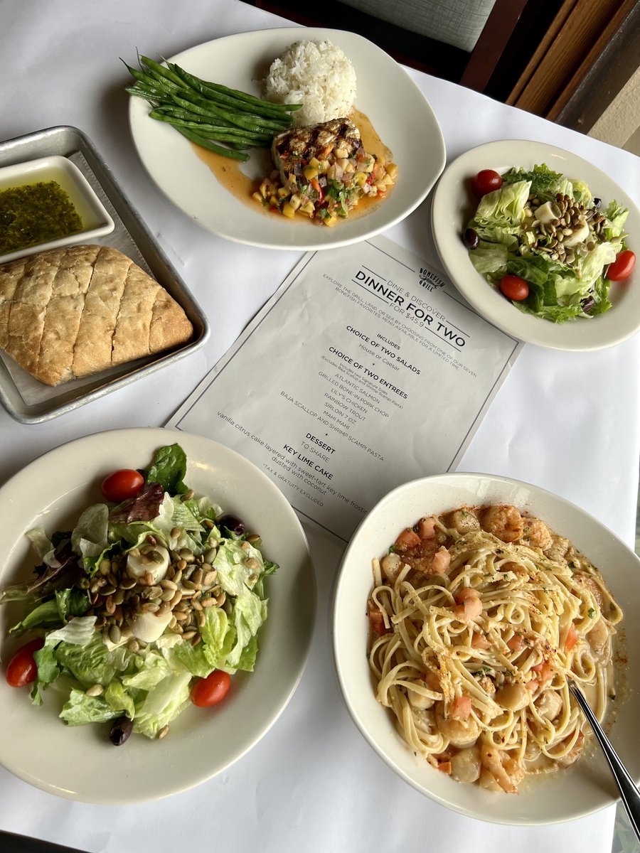 BonefishGrill's tweet photo. D&D? More like R&R.🍴🍷🍰
Unwind and enjoy our 3-course Dine & Discover dinner for 2.
Two salads, two entrees, and a Key Lime Cake to share. Perfection✨
Make your reservations at https://t.co/aRbbChOUMY
#Dinner #Bonefish #3Course #KeyLimeCake https://t.co/W27a16DR7Q