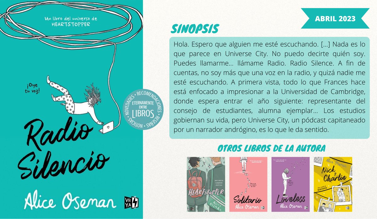 Este mes llega a México #RadioSilencio de <a href="/AliceOseman/">Alice Oseman Updates</a>. Nueva novela dentro del mundo de #Heartstopper.