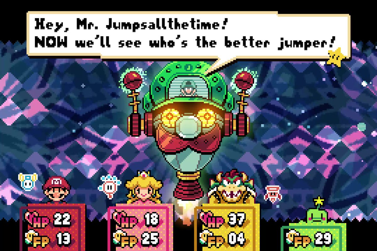 OniriBoy's tweet image. Sorry for the lack of new art these past few days, I currently don't have time to do much.
In the meantime, here's a compilation of fake Paper Mario RPG mockups based on Earthbound that I did recently!
#Mario #fanart #pixelart #ドット絵