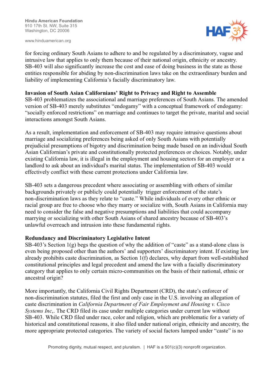 HinduAmerican's tweet photo. #JUSTIN | #SB403Amended | But still unacceptable.

Facing unprecedented opposition from South Asian Americans, Sen. Wahab’s office amended #SB403 removing some offensive language. 

But not enough. It is still #unconstitutional.

@HinduAmerican’s point-by-point rebuttal: https://t.co/cvYazMSzgS
