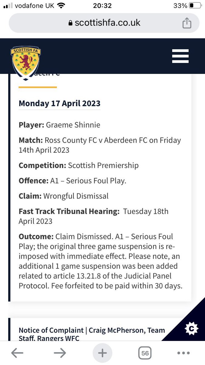 BigBadP's tweet photo. One appeal wasn’t considered“frivolous” and the red card was overturned.
The other wasn’t. Guess which!🤔🤣
#fvckthesfa
#aberdeenfc
#shinnie
#siegementality
#standfree
#COYR https://t.co/jYcPIlR78i