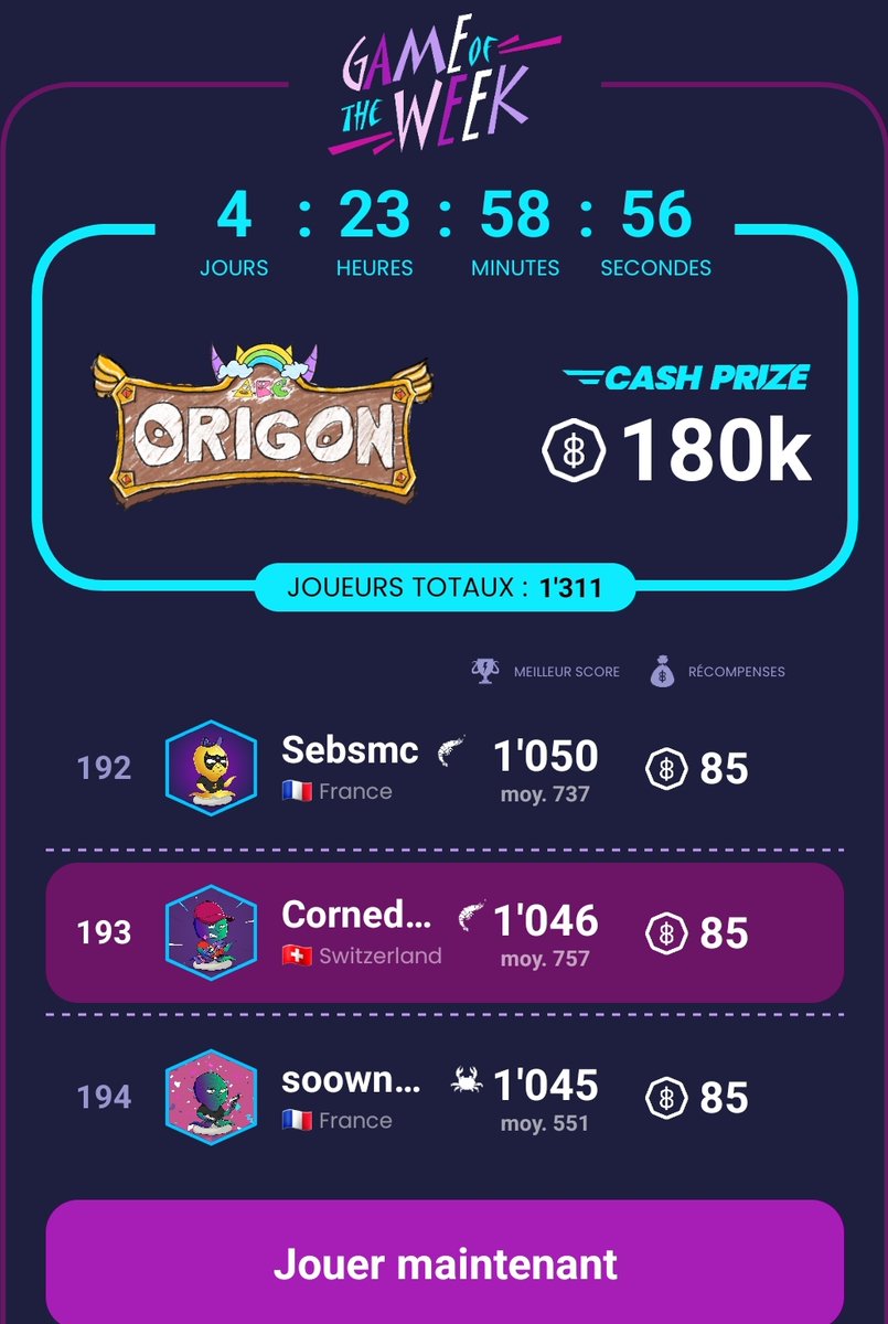 Cornedure23's tweet photo. Not too Bad on the Game of The Week leaderboard: Origon! 🔥🐉

What's your rank? @octo8gaming #OrigonGOTW https://t.co/uvyTnwwJT9