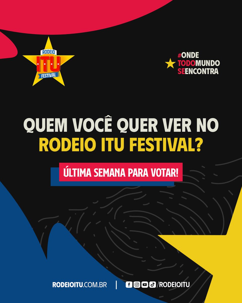 rodeioitu's tweet photo. Corre agora no nosso site e vote no seu artista favorito para estar na celebração de 15 anos do RODEIO ITU FESTIVAL! 😍

Já aproveita e manda esse post para seus amigos não perderem essa ÚLTIMA chance! 🤩

Acesse: https://t.co/vqDdUxpZTK https://t.co/MGyEp4YcvC