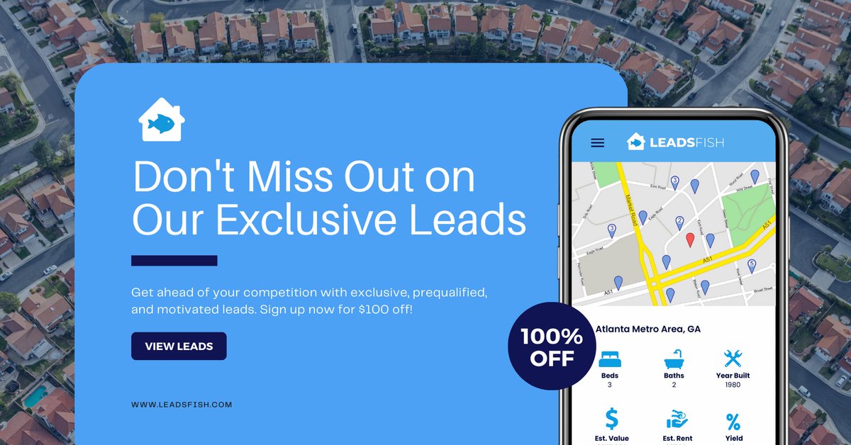 leadsfish's tweet image. Stay ahead of the competition with off-market leads and valuable seller information. Guess the date of our upcoming launch and get $100 off on your first lead purchase. Join the marketplace of motivated sellers at leadsfish.com. We are ready to launch!