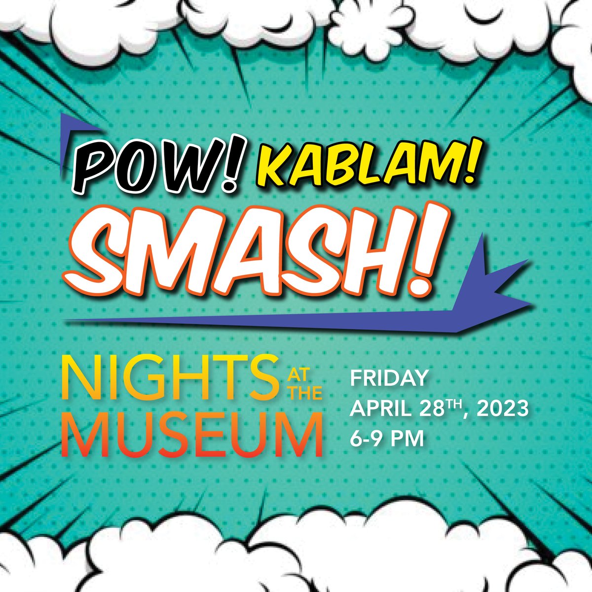 CoxSci's tweet photo. Unleash your inner superhero at POW! KABLAM! SMASH Friday, April 28th, 6-9 pm at the Museum! Join us for a night of DIY crafts, mini golf, stargazing, and delicious food! Bring your A-game and save the night! #CoxScienceCenter #OpenEveryMindtoScience  #NightAtTheMuseum https://t.co/FbXeqO4xnY