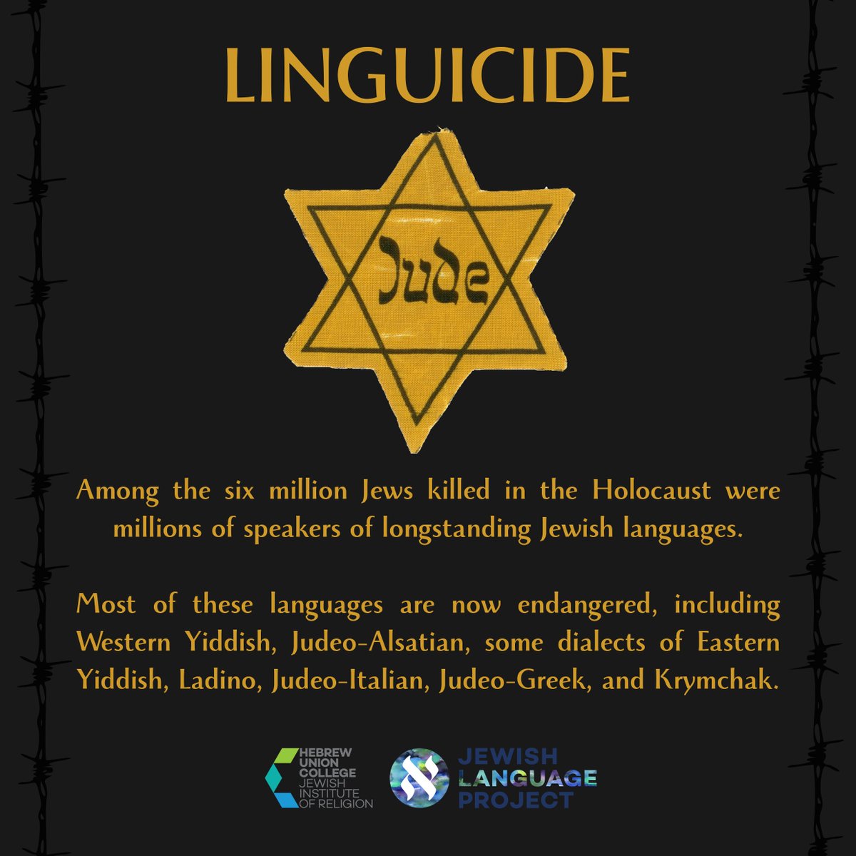 Today is Holocaust Remembrance Day. It is a day when we remember the millions of lives lost to genocide. We mourn those lives; we at the Jewish Language Project also mourn the bounty of linguistic knowledge that was lost to these horrors.
#language #YomHaShoah