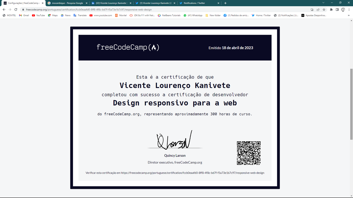 VicyKanivete's tweet photo. #100DaysOfCode #FreeCodecamp Certification.
I'm so happy and proud.
Thank you. https://t.co/73KXy2pgZz