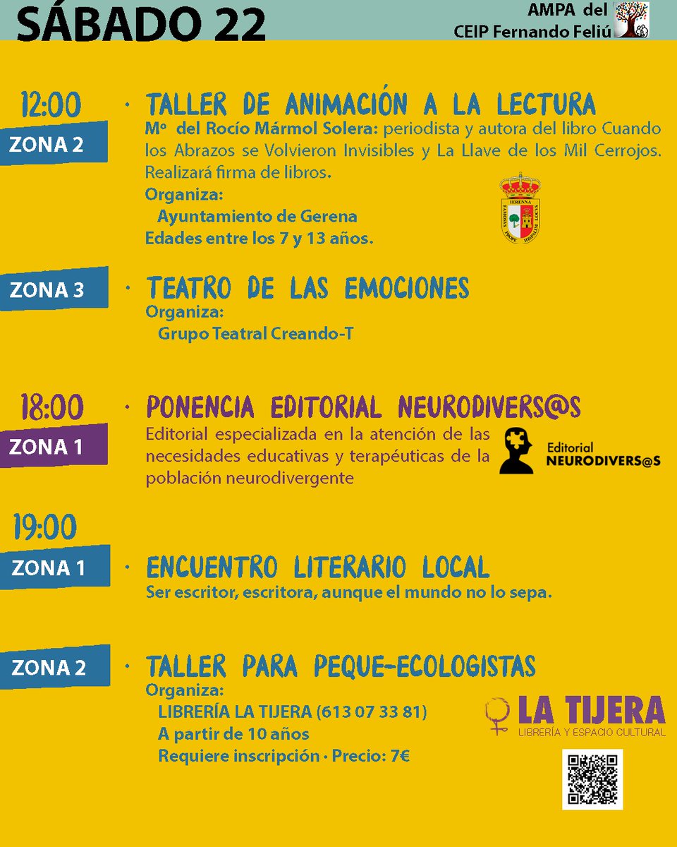 NeuroEditorial's tweet photo. El próximo sábado 22 de abril de 2023 estaremos en Gerena (Sevilla), de 11:00 a 21:00 horas, dentro de los eventos organizados para celebrar la Feria del Libro de la localidad. Desde aquí queremos dar las gracias a María José Casto, presidenta del AMPA del CEIP Fernando Feliú. https://t.co/IcrbTk4DcJ