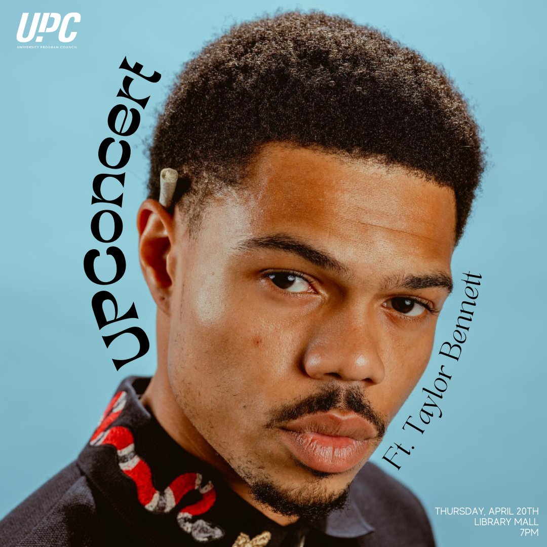 UNT_UPC's tweet photo. Only TWO DAYS till Taylor Bennett day, aka Spring UPConcert! Make sure to show up for a performance unparalleled π΅
π Thursday, April 20th
π Library Mall
β° 7PM
Picture by @crumbsinmystache via @taylorbennett 's Instagram.
#UNTUPC #UNT #UPConcert https://t.co/xrn2PidLiF