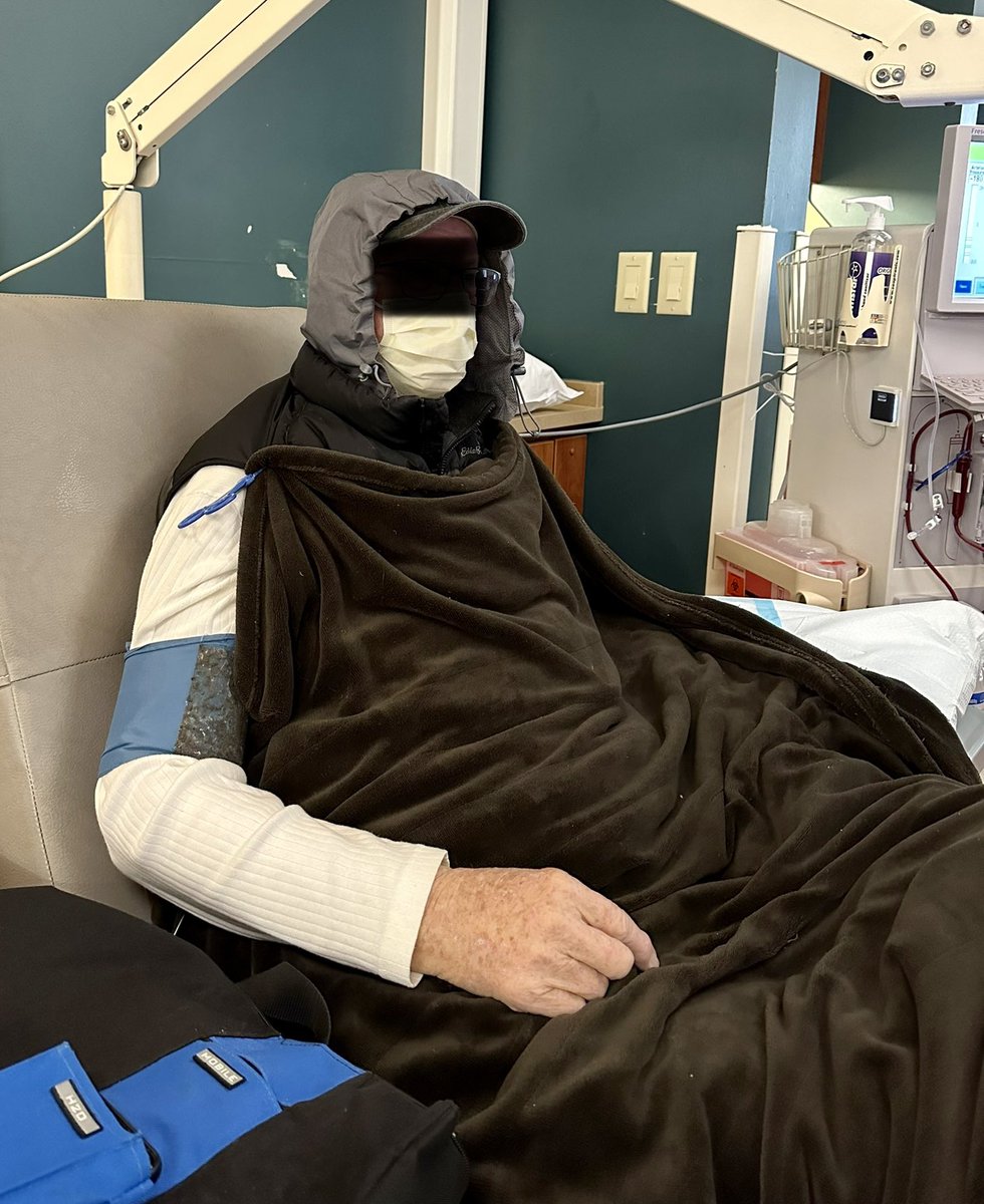 Getting dressed to go to the North Pole 🥶 or just going to #dialysis 
Ambient temperature is a major issue for patients with #ESKD (unless on #HomeDialysis ) which we have still not properly addressed / solved. 
#PatientVoice
#PatientExperience
#PRO

📷 posted with permission