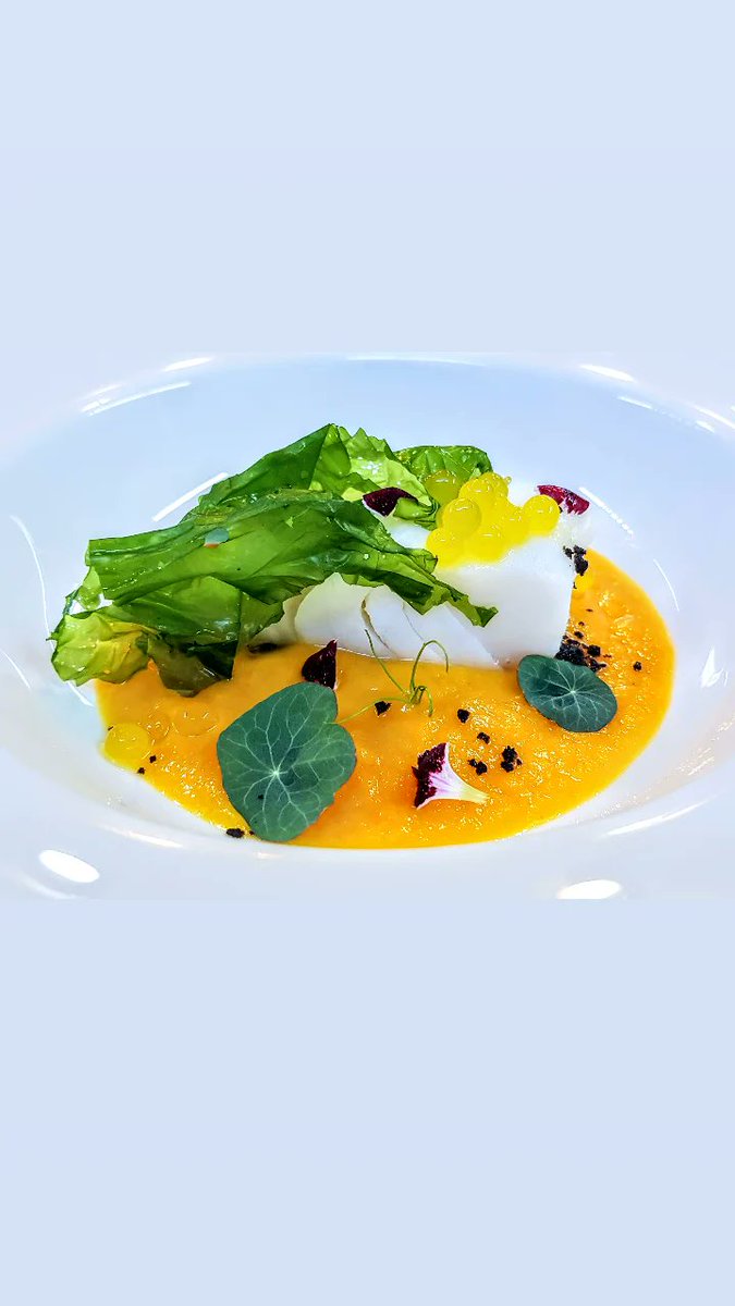 Baccalà a bassa temperatura com crema di zucca  porro e finger lime #foodlover 🤤 vi piace ?