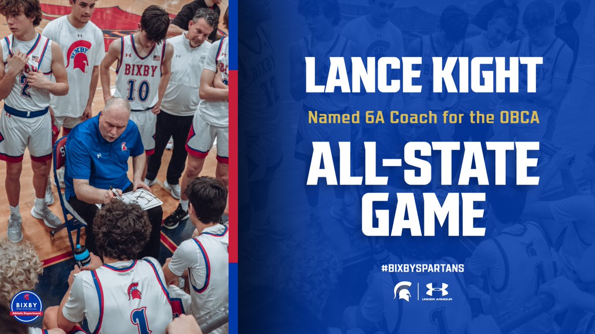 🏀 @BixbyBasketball awards update!
🔷: Parker Friedrichsen - OBCA District 7 POY
🔷: Parker Friedrichsen - OBCA 6A Player of the Year
🔷: Lance Kight - 6A Coach for the OBCA All-State game

The All-State game will be on June 3rd at UCO.
#BixbySpartans |