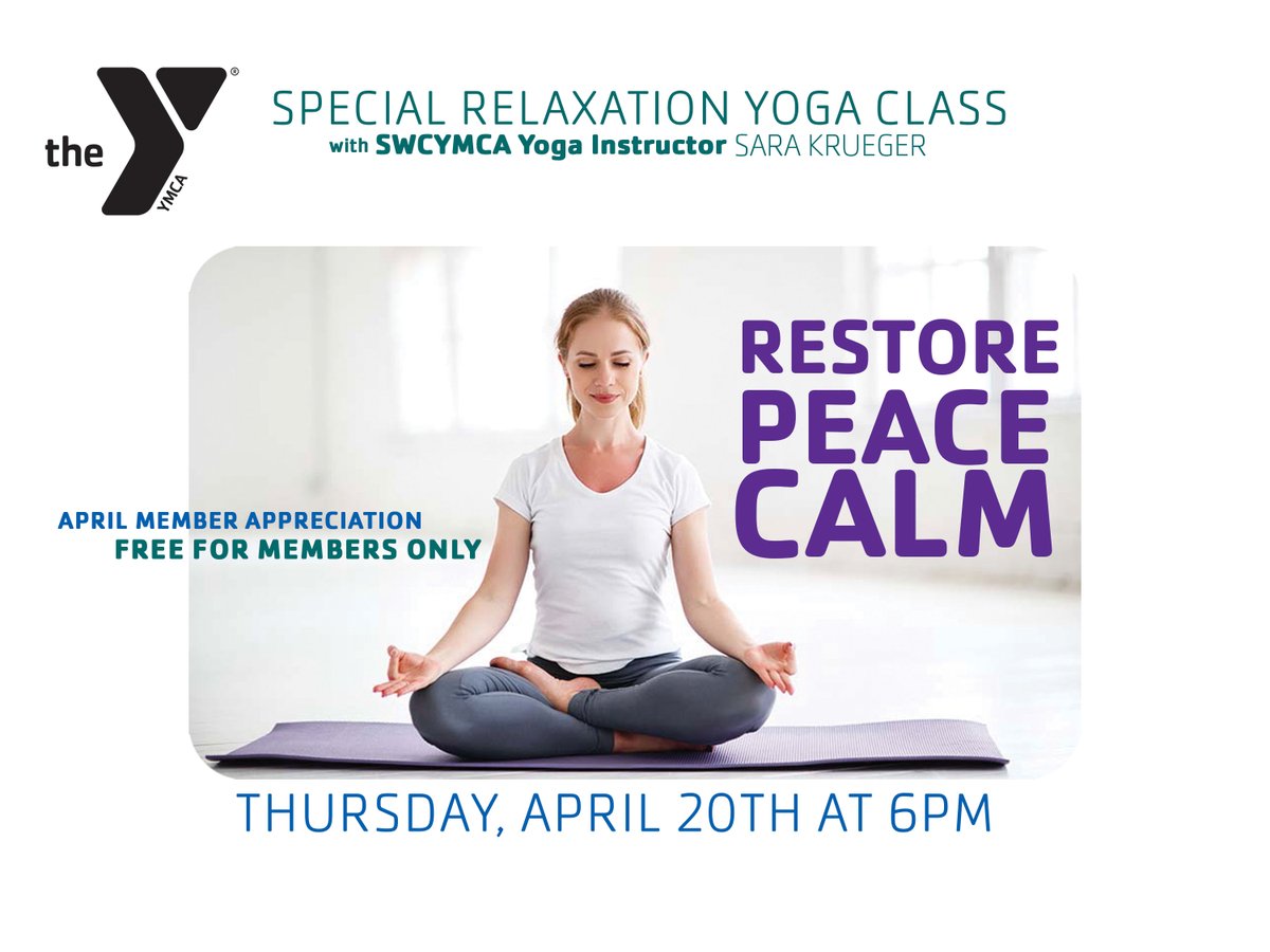 April 20, 6pm, 2023
Special Relaxation Yoga with SWCYMCA Yoga Instructor Sara Krueger.
#swcymca #swcymcamemberappreciation #swcymcaHolisticLife
#stoiberhealthcare #WisconsinRapids